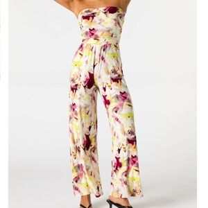 🌺🍹☀️ Gorgeous Floral JUMPSUIT sz. LARGE wide leg, strapless
